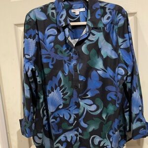 Chico's Blue and Green Floral Button-Up Shirt